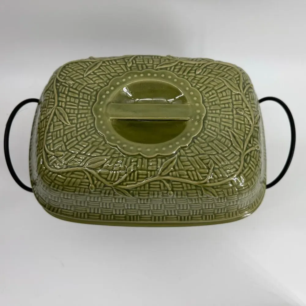 Temp-tations Orchard Vine Green 4Qt Covered Baker Dish with Lid & Wire Rack